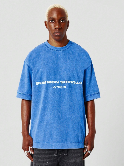 SUMWON Oversized Fit Washed Tee With City Graphic Print College Ready