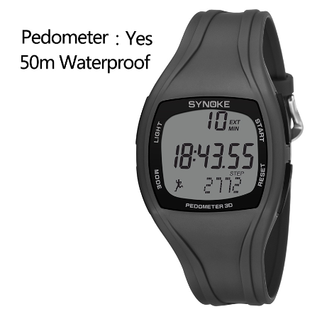 SYNOKE Men Watch 50M Waterproof 3D Pedometer Digital Military Sport Watches GRAY