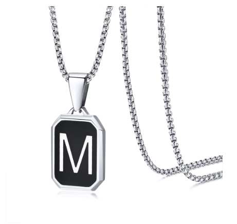 Vnox Brand Fashionable A-Z Letter Men's Necklace, Stainless Steel Simple Pendant, Non Fading Collar, Box Chain Gift Jewelry M