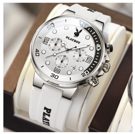 Playboy Watch For Men Waterproof Luminous Calendar Chronograph Silicone Strap Trendy Fashion Men's Watch