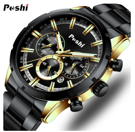 POSHI Original Waterproof Men's Watch Stainless Steel Automatic Date Sport Quartz Watches 01