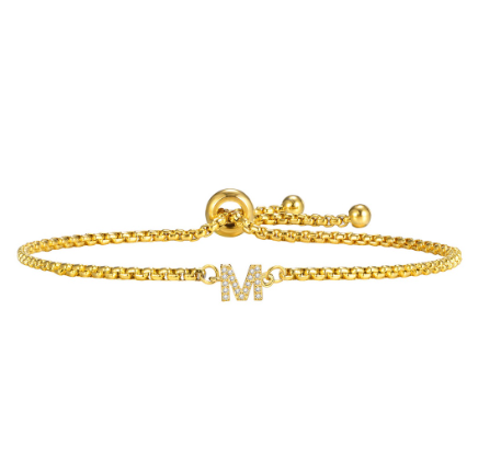 Vnox Handmade Initial Letter Bracelet,Gold Alphabet Charms Chain with Ball Clasp,Luxury Gifts for Women M