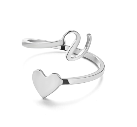 Silver Stainless Steel A-Z Rings Initial Letters Heart Rings Women Fashion Non Fading Jewelry Adjustable V