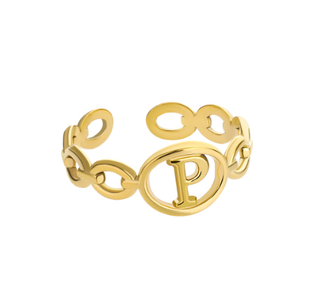 Kaijiang Hollow Initial Letter Rings For Women Gold Color Link Adjustable Open Ring Stainless Steel Jewelry Gift Fashion Accessories P