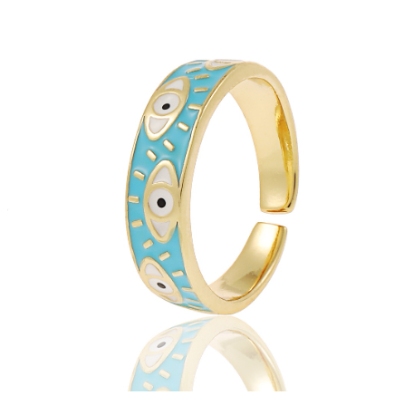 Turkish Evil Eye Adjustable Rings Colorful Enamel Dripping Oil For Women Jewelry Gifts HH