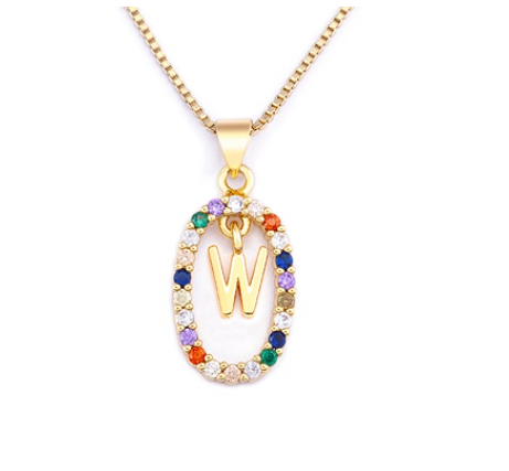 Colorful 26 Letters A - Z Initial Alphabet Pendant Long Chain Necklace Name Jewelry Women Accessories W