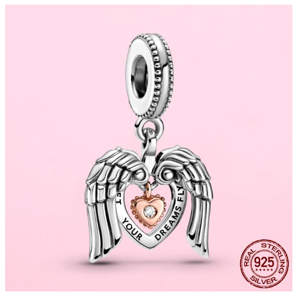 925 Sterling Silver Flamingo Leaf Rose Flower Charm CZ Luxury Pandora Pendant Fit Pandora Bracelet Necklace For Women DIY Making S11
