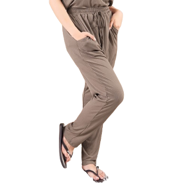 INSPI Chic Plain Ribbed Pants for Women Korean Casual Rib Knitted Pajama Plus Size Wide Baggy Pant (Mocha)