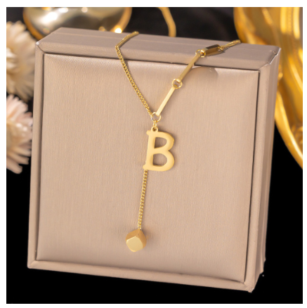 Vnox Letter Pendant Long Necklace for Women Girl,18K Gold Stainless Steel Hypoallergenic A-Z Initial Name Necklace Gift B