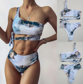 Women New style Printed Push Up High Cut Hight Waist Halter Bikini Set Two Piece Swimsuit