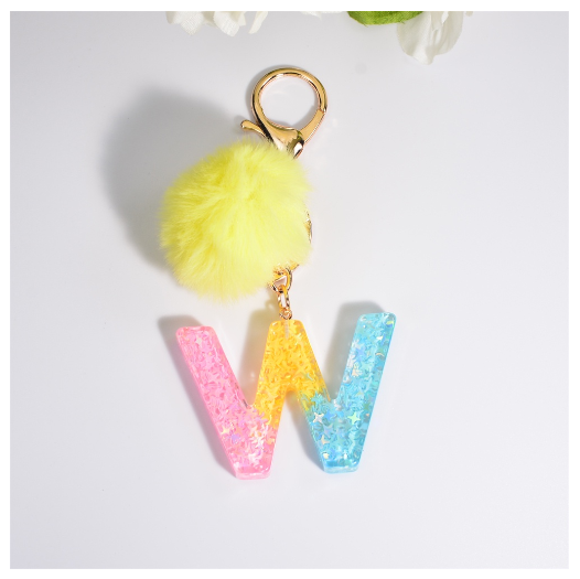 Fashion A-Z 26 Letters Iridescent Keychains Star Sequins Filling Resin Keyrings Women Bag Ornaments Exquisite Key Holder Charms W