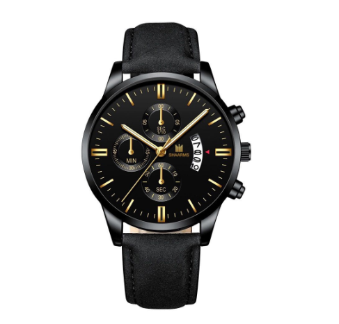 SHAARMS Men Business Leather Strap Quartz Wrist Watch with Date Calendar M10