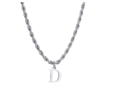 Meaeguet Fashion Letter Necklace A-Z Pendant Necklace for Women Men Stainless Steel Silver Choker Initial Necklace Accessories D