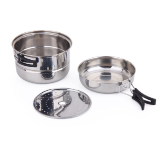 3Pcs Outdoor Pan Set Stainless Steel Plate Stacking Pots Hiking Picnic Pot Camping Hiking Cookware Picnic Cooking Bowl Pot