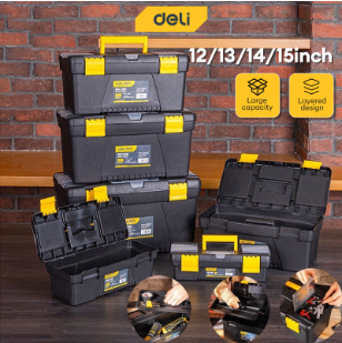 Deli (12/13/14/15 Inch) Tool Box Heavy Duty Multifunction Plastic Tool Storage Box Tool Organizer