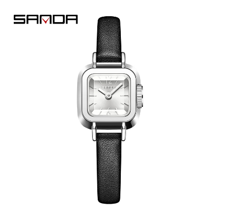 Sanda Women's Square High end Business Fashion Simple Watch Quartz Watch SILVER BLACK STRAP