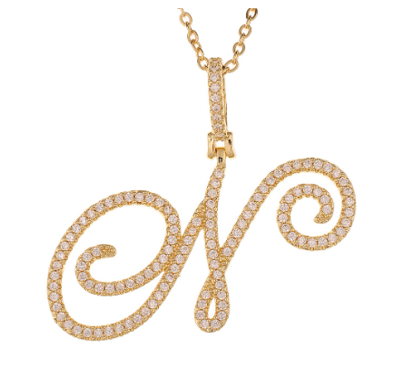 Fashion A-Z Initial Cursive Letters Pendant Necklace For Women Gold Color Shiny Rhinestone Chain Necklace Jewelry Gift N