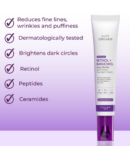 Luxe Organix Advanced Retinol + Bakuchiol Deep Wrinkle Eye Contour Overnight Cream 12g