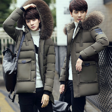 Men's Down Cotton Coat Man thick Hooded Slim Winter Coat Overcoat Jacket