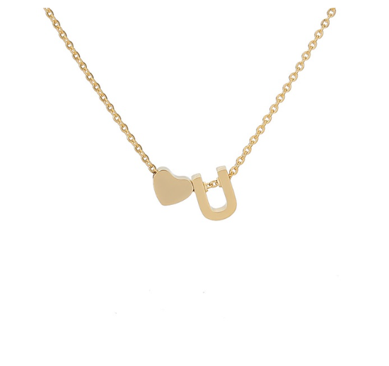 Maxzone Fashion Tiny Heart Initial Letter Necklaces For Women Stainless Steel Gold Silver Color Choker Pendant Necklace Boho Jewelry U