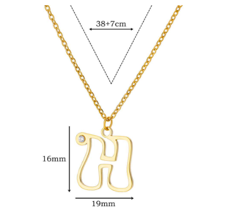Zircon Initial Letter Necklace for Women Stainless Steel Gold Plated Chains Choker Name Pendant Necklaces New Vintage Jewelry H
