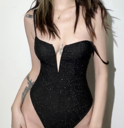 Women's Sexy Deep V-neck Halter Glitter Suspender Bodysuit