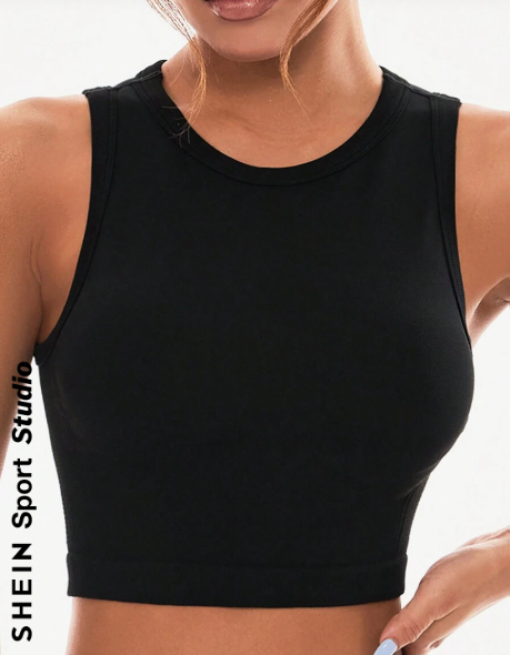 SHEIN Sport Studio Women Simple Solid Color Sleeveless Sports T-Shirt Gym Top