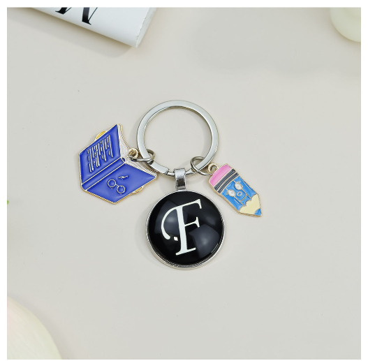 1Pcs Simple Glass 26 Letter Keychains Fashion Book Pencil A-Z Initials Keyrings Student Gifts Souvenir Handbag Pendant Ornament F