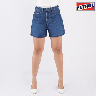 Petrol Ladies Basic Denim Mom Short for Women Indigo Wash w/ Details Fabric 150367 Medium Shade