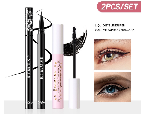Kimuse Tattoo Waterproof Eyeliner and Volum Express Mascara Thick, Long, Long Lasting (2 Pcs/Set)