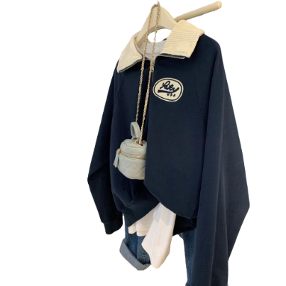 Lovito Women Pattern Sweatshirt LNA37188 (Navy Blue)