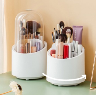 Makeup Brush Storage Box Multifunctional 360° Rotating Dustproof Transparent Desktop Brush Holder