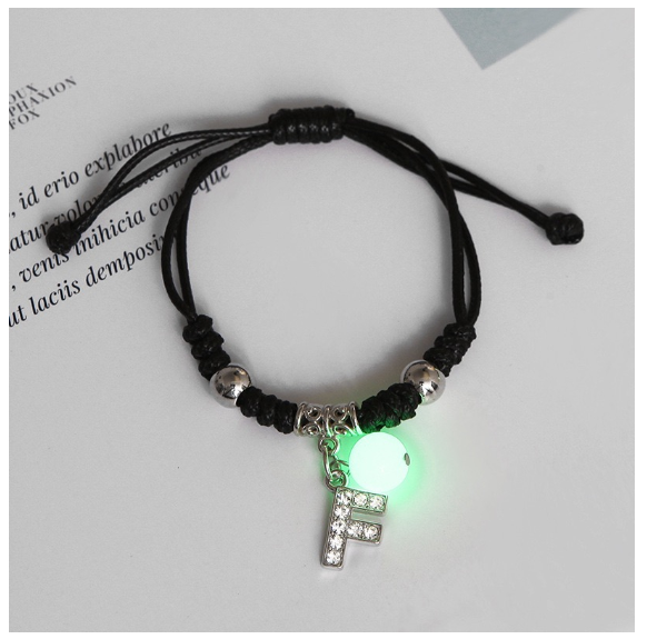 26 Letters Glow in the Dark Alphabet Initials Beaded Luminous Bracelet Women Men Birthday Gifts E