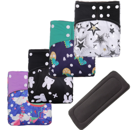 Cloth Diaper Adjustable Size 1 Set With Bamboo Charcoal Inserts In Stocks