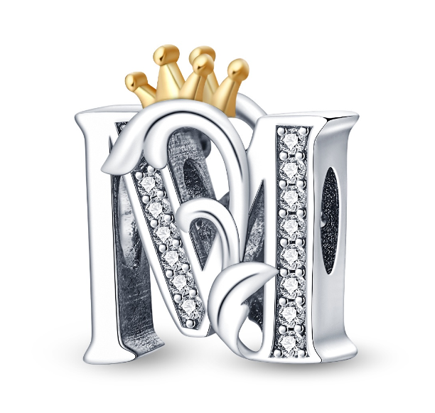 2023 New Pandora Charm 925 Sterling Silver 26 A-Z Letters With Beards Crown Letter Pendant Suitable M