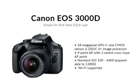Canon EOS 3000D DSLR Camera with 18-55 DC III Lens w/ FREE 32GB SD CARD