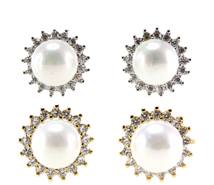 Earring Stud Pearl w/ Stone Silver (E18)