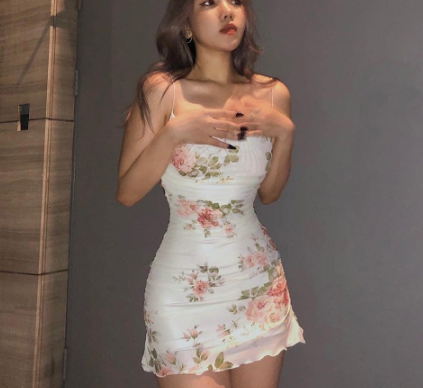 Summer Holiday Style Sexy Tight Mesh Flower Bodycon Mini Dress