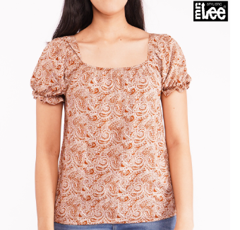 Stylistic Mr. Lee Ladies Basic Blouse for Women Puff Sleeves Garterized Boxy Fit 120787-UBrown