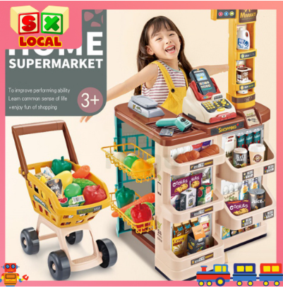 Kids home supermarket toy set Superstore shopping cart cash register ToysSupermarket
