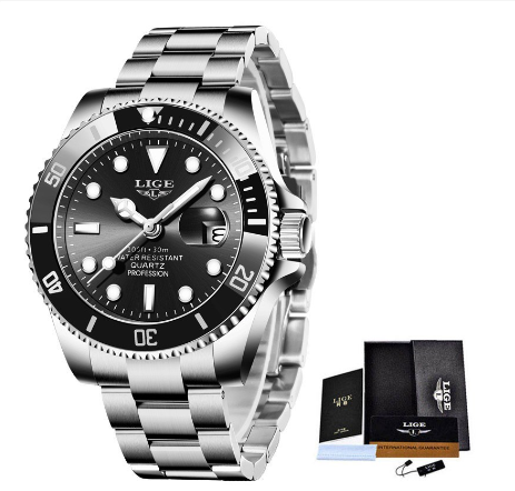LIGE Men's Watch Stainless Steel Relo For Male Business Watches Waterproof Unisex WristWatch SILVER BLACK