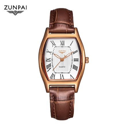 Zunpai Watch For Woman Original Waterproof Leather Strap Fashion Trend Elegant Girls Women Square Watch BROWN WHITE