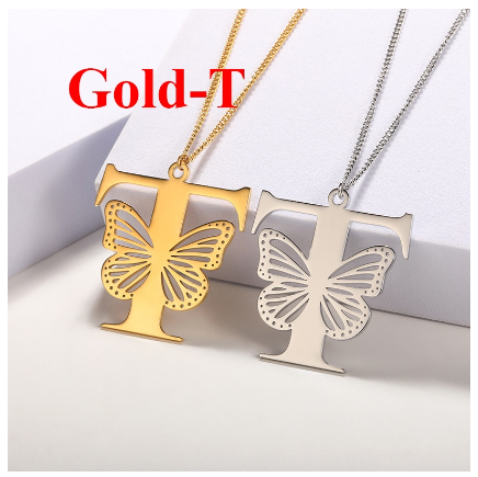 High-quality 18k Gold Plated A-Z Letters Necklace Stainless Steel Butterfly Necklace for Women Men Couple Fashion Jewelry T