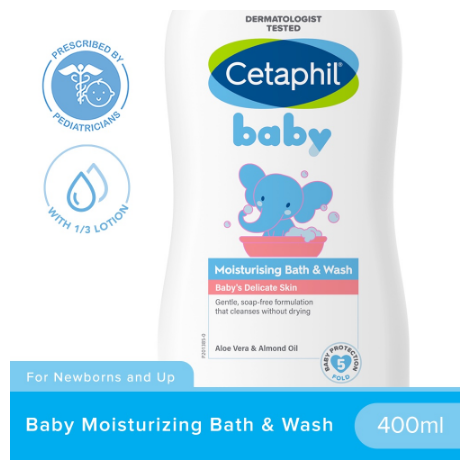 Cetaphil Baby Moisturising Bath & Wash 400ml (with Aloe Vera and Almond Oil / Hypoallergenic)