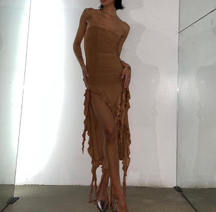 Women Fashion New Casual Off Shoulder Slim Split Mini Dress