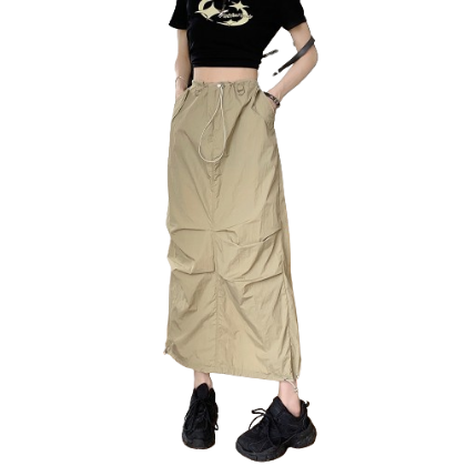 Lovito Casual Plain Plicated Skirts for Women LNE16125 (Khaki)