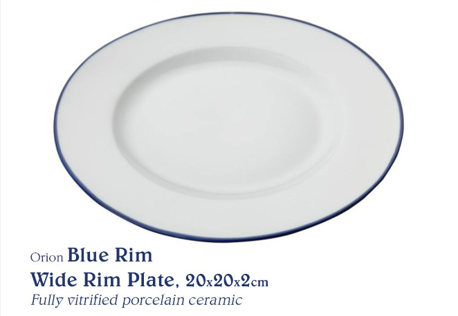 Chef's Classics Orion Ceramic Blue Rim Round Wide Rim Plate, 20x20x2cm