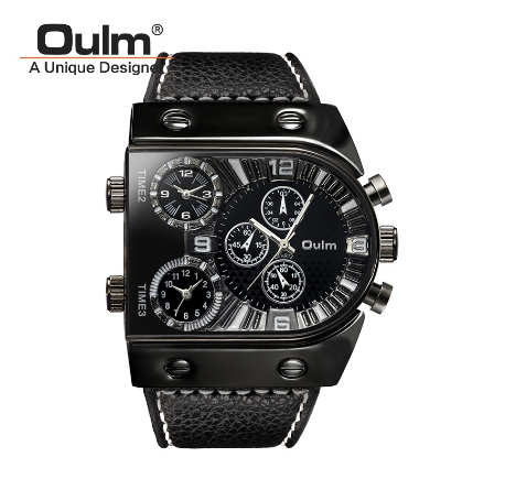 Oulm Large Dial Men's Quartz Watch Multifunctional Personality Men's Watch BLACK