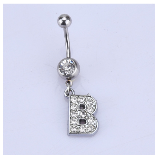 26 Letter A To Z Style Charm Stainless Steel Body Piercing JewelryCrystal Rhinestone Navel Belly Button Ring B