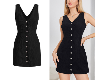 Lovito Women Casual Plain Bow Front Button Dress LBE04130 Black